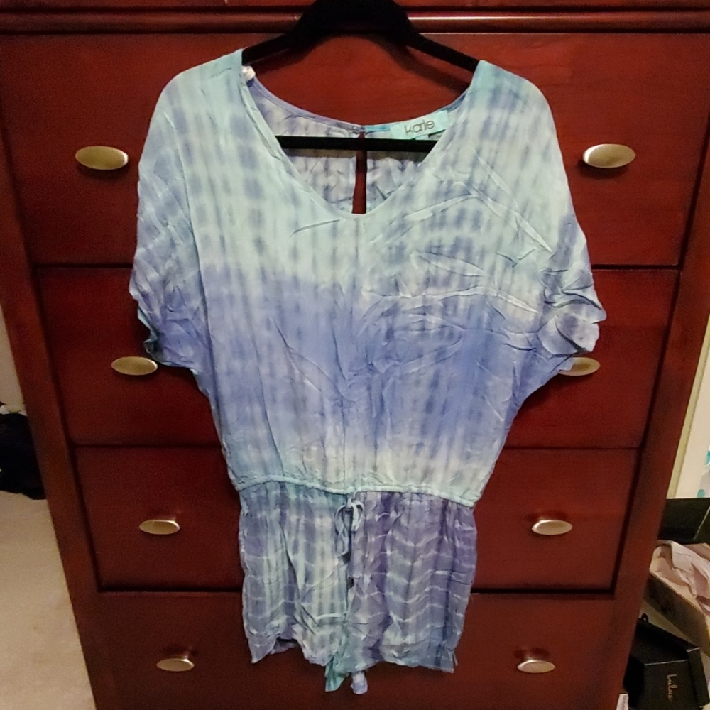 Aqua tie-dye romper with tie waist NWT